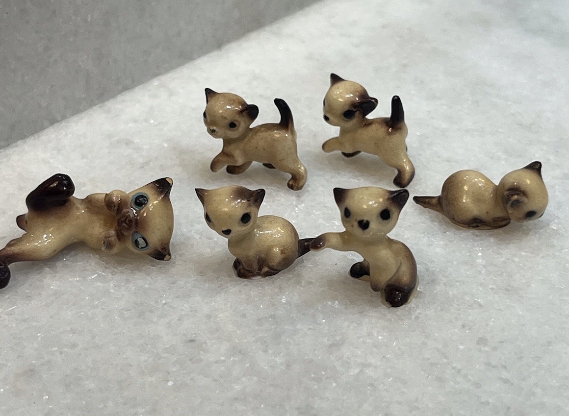Vintage Hagen Renaker figurines 6 miniature kitten cat - w Chips
