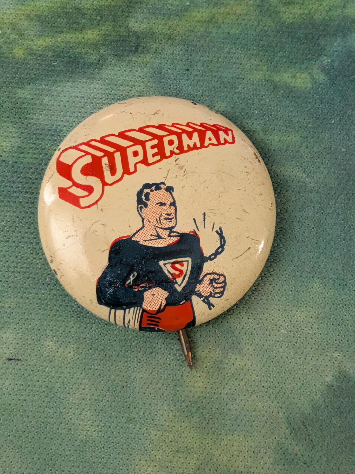 Rare 1940s Superman Action Comics Magazine Pinback Button - Breaking Chains