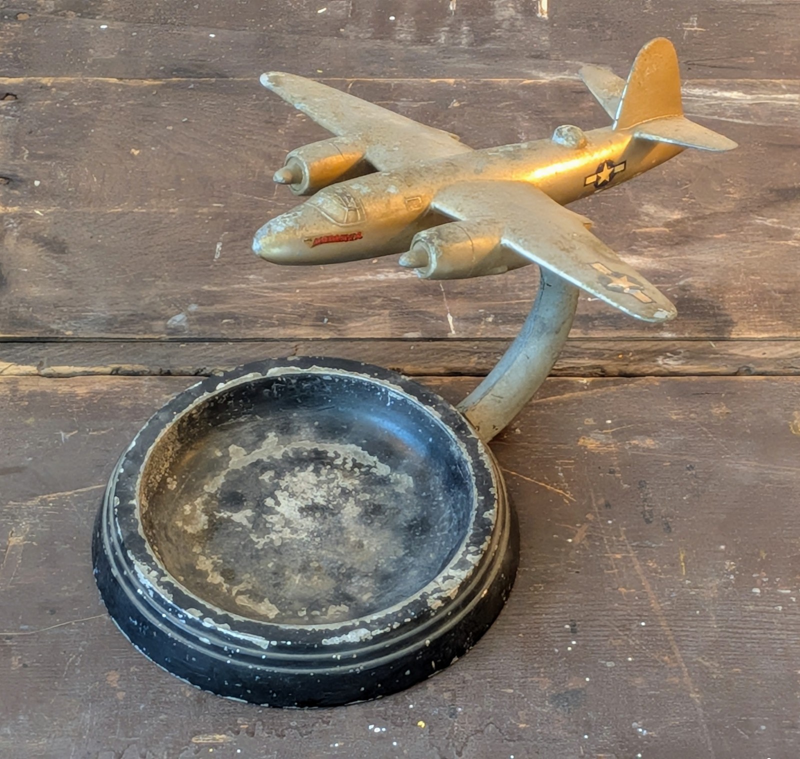 Vintage WW2 Era 1940s Bronzart B-26 Marauder Airplane Ashtray - Needs Repair 