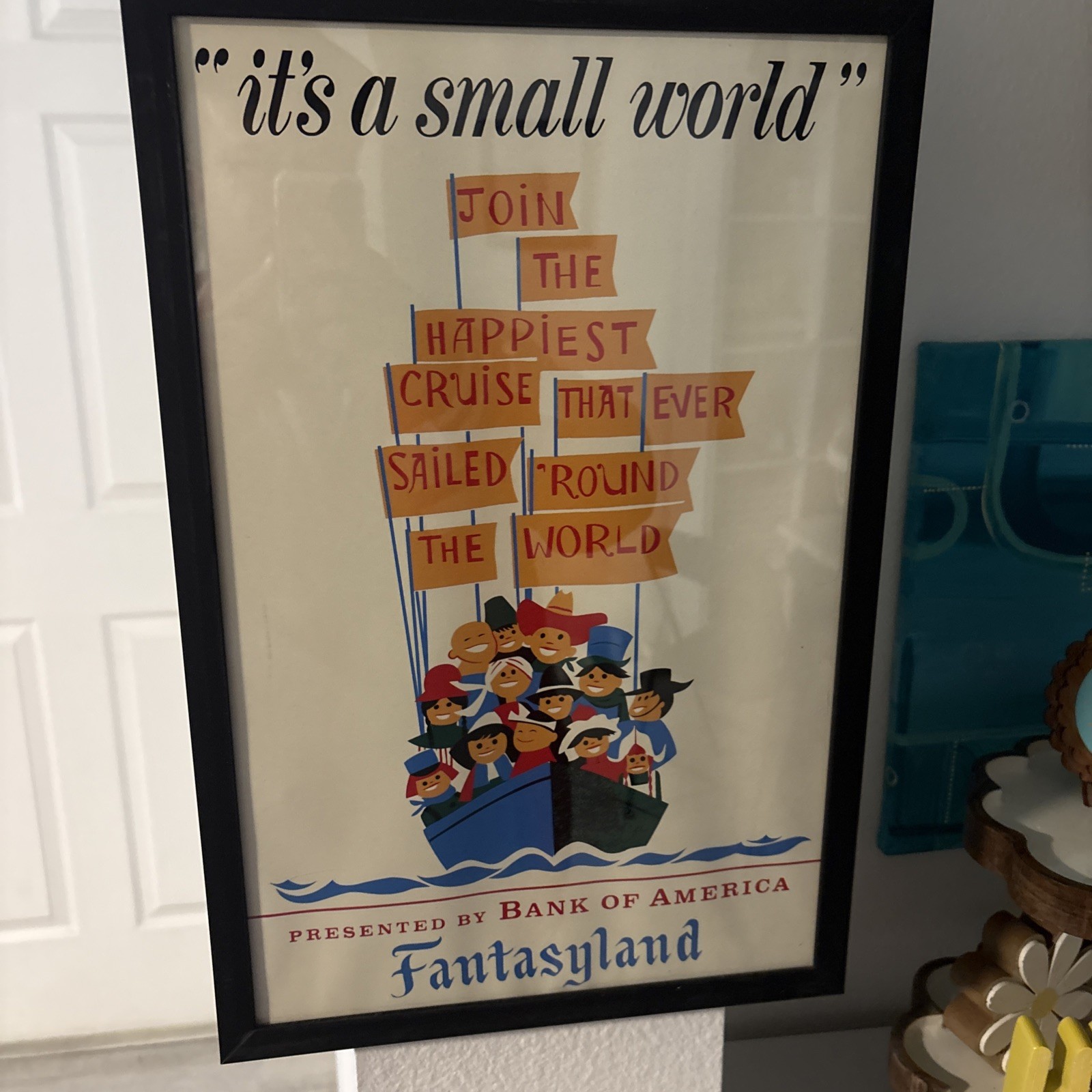 Disneyland Vintage \'It\'s a Small World\' Promo Poster Fantasy Land, Framed 12x18
