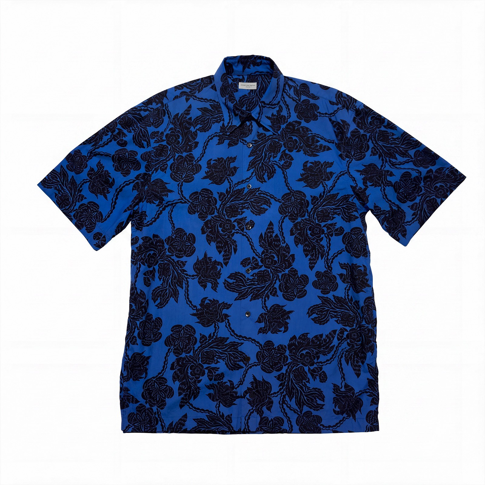 Dries Van Noten Mens Floral Chain Print Short Sleeve Shirt Blue Black L
