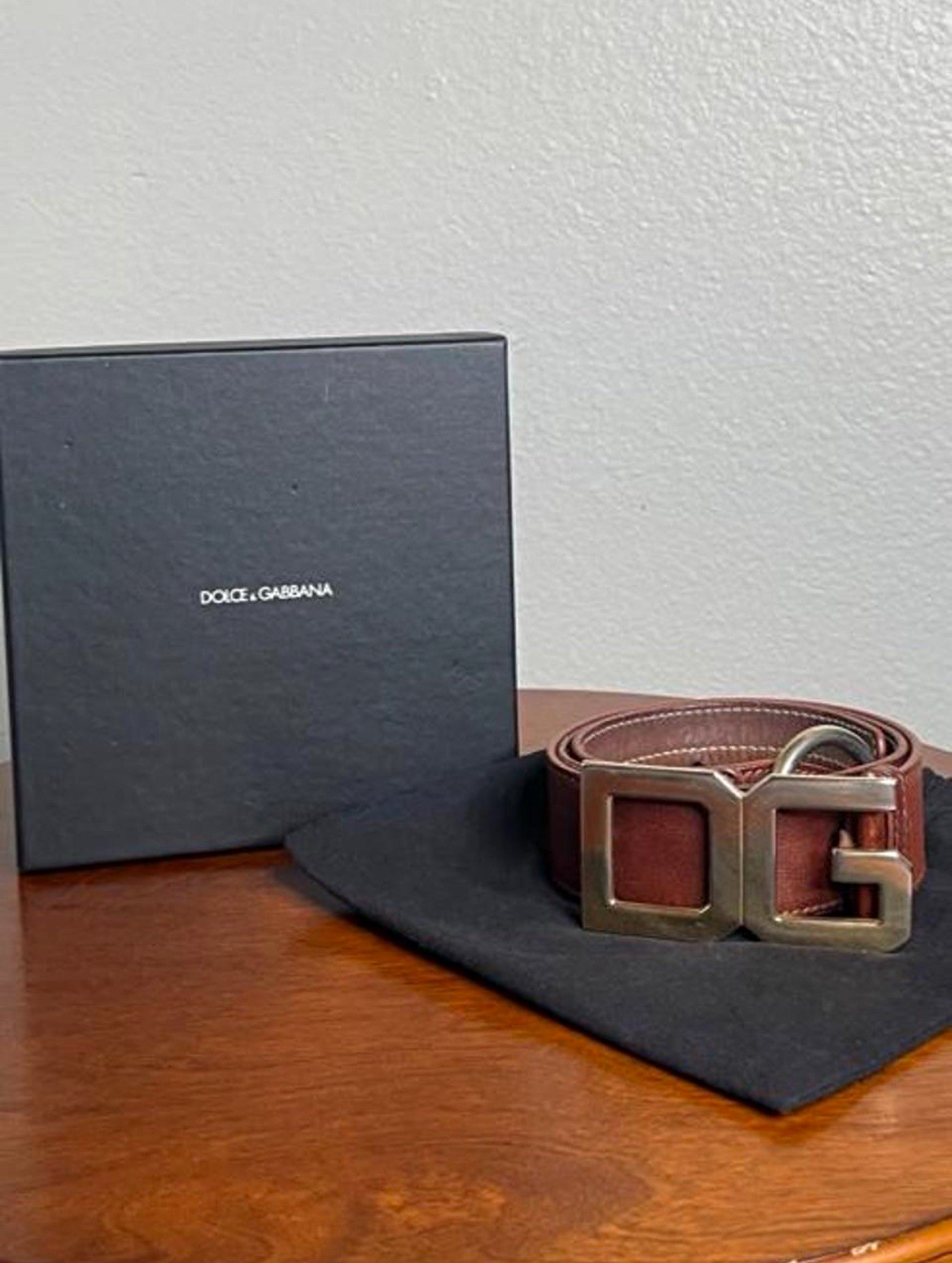 Dolce&Gabbana Men\'s Brown Leather Dress Belt DG Logo Buckle 80cm/32in