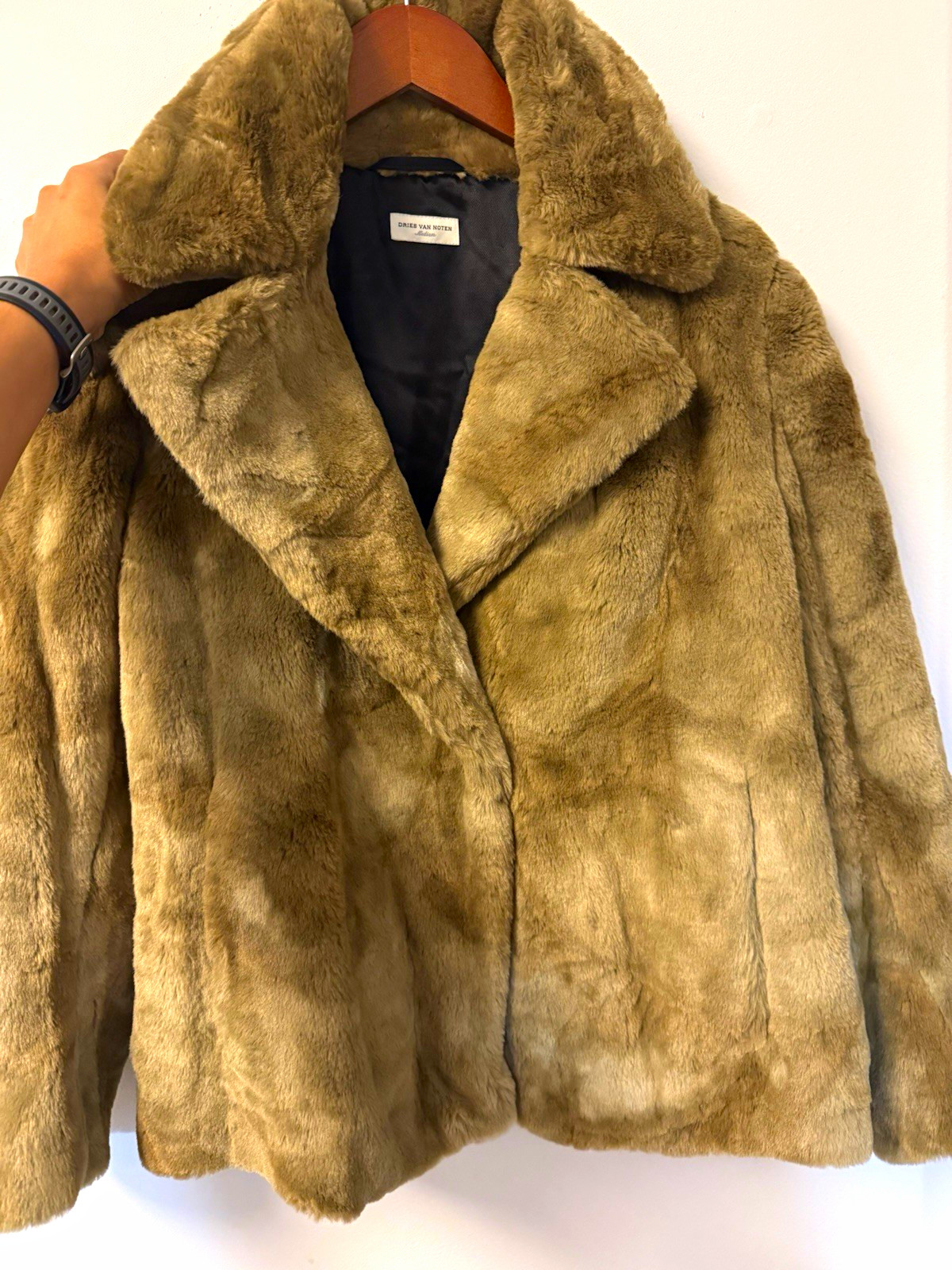 Dries Van Noten Women’s Brown Faux Fur Collared Lined Short Jacket Size M