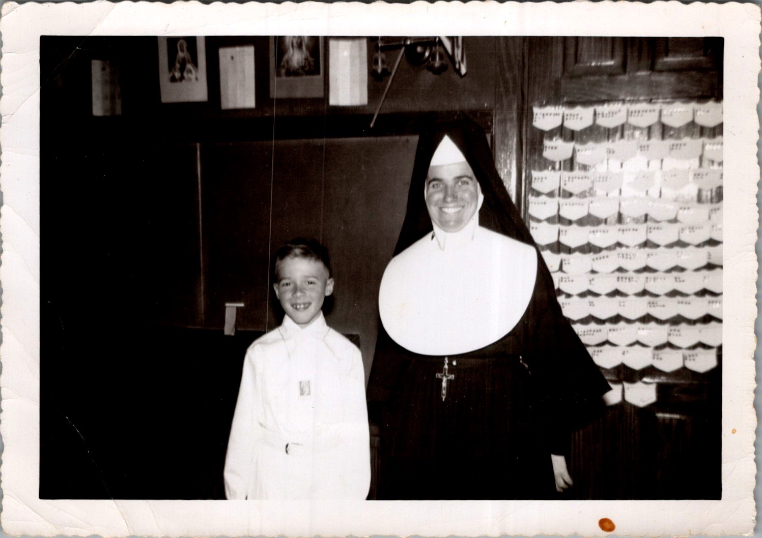 Boy & Nun First Communion Photograph Mid-Century Catholic School 1950s