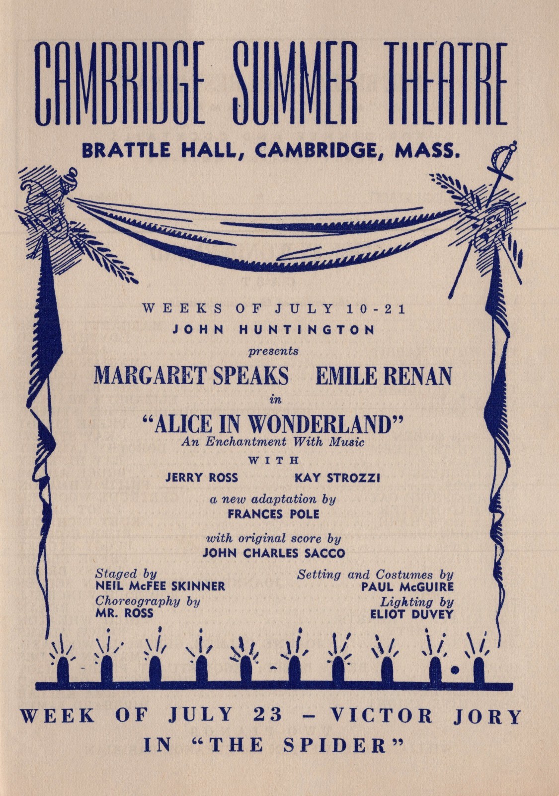 Rare 1945 Cambridge Summer Theatre Alice in Wonderland Program Brattle Hall MA