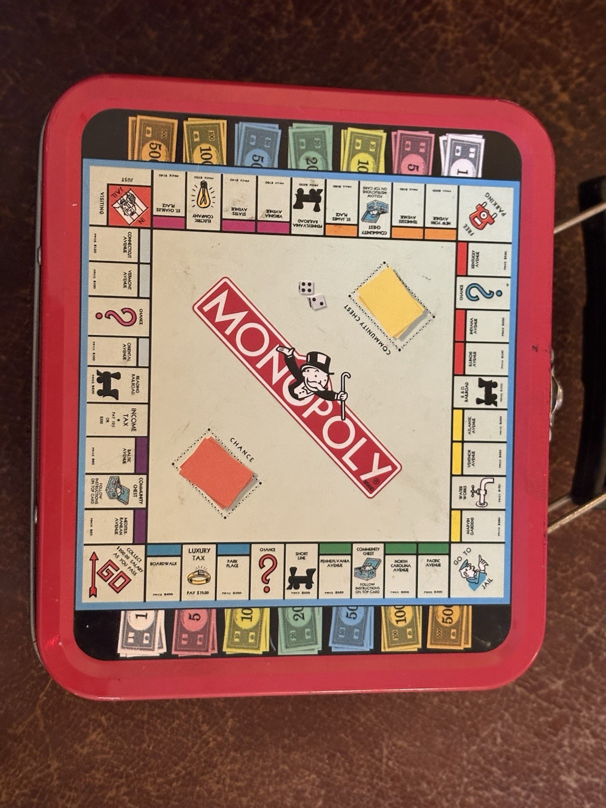 VINTAGE 1997 Hasbro Monopoly Game Metal Lunch Box 5 1/2 x 4 1/2” USED