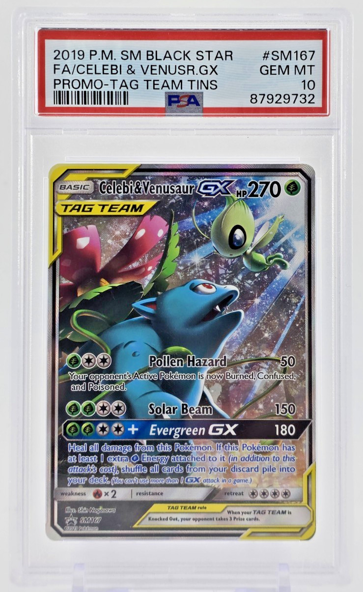 PSA 10 2019 CELEBI & VENUSAUR GX POKEMON HOLO BLACK STAR PROMO TAG TEAM SM SM167