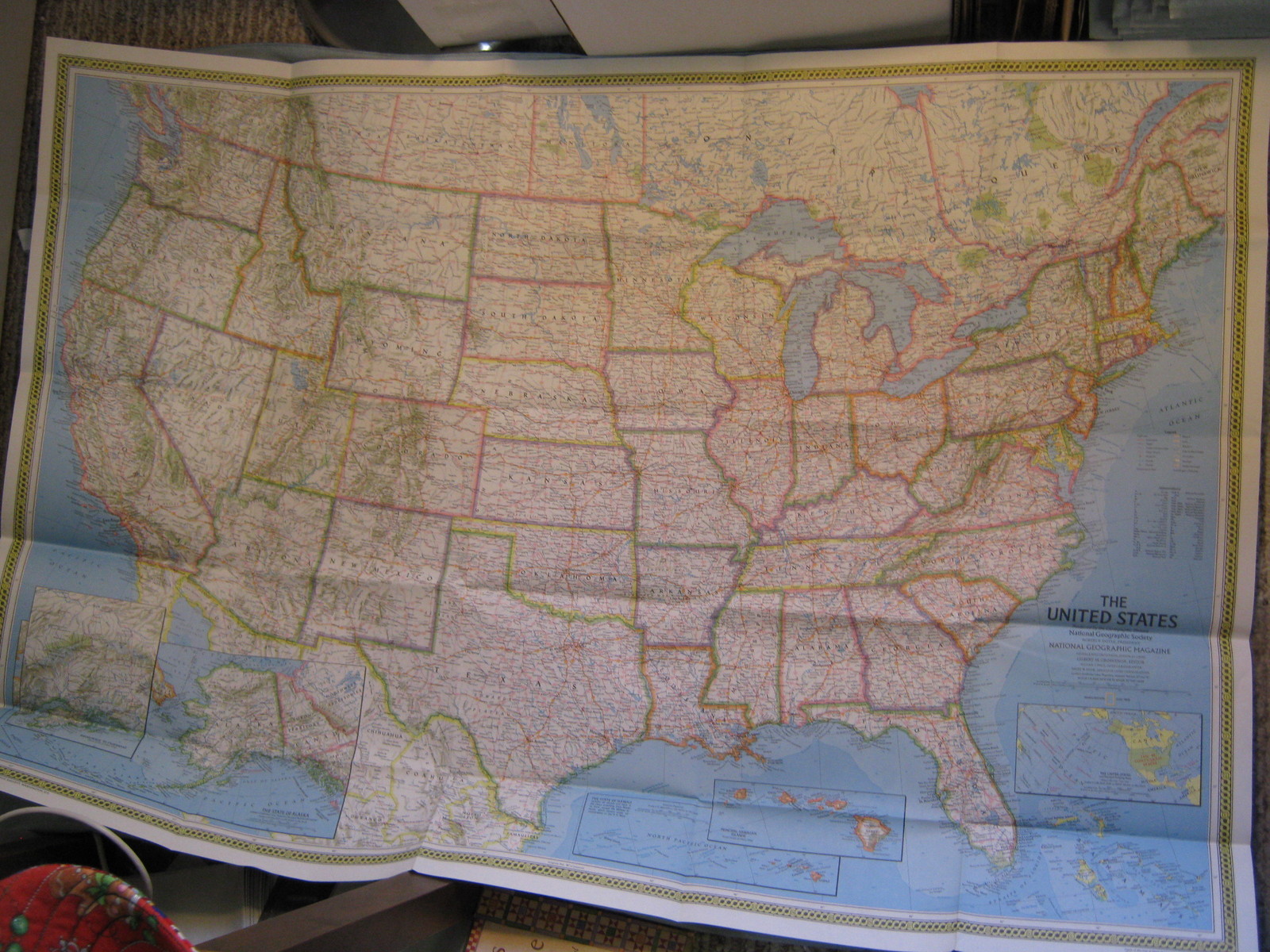 HUGE VINTAGE UNITED STATES MAP + PHOTOMOSAIC MAP National Geographic July 1976
