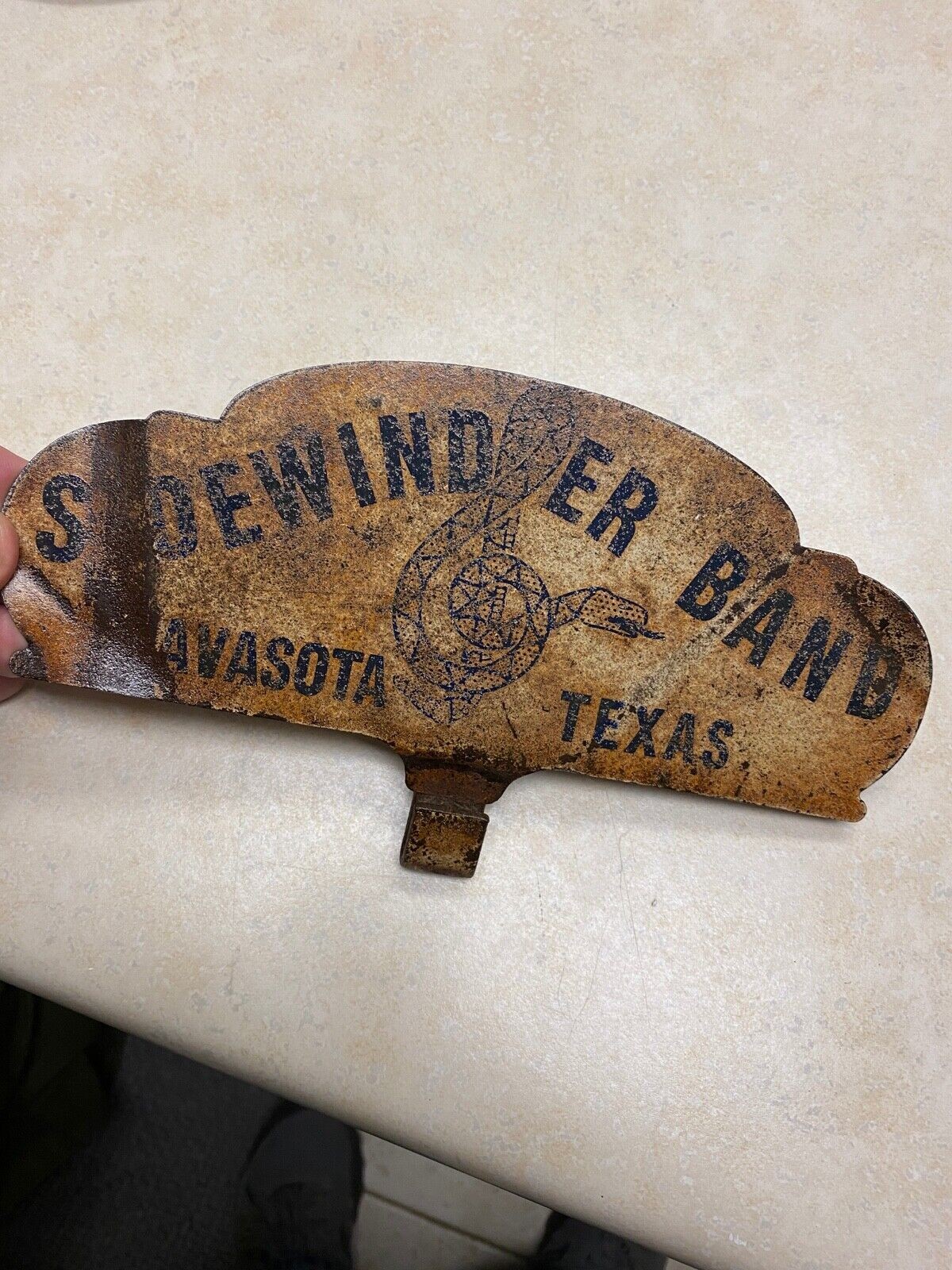 Vintage Navasota Texas Sidewinder Band Rattlesnake License Plate Topper