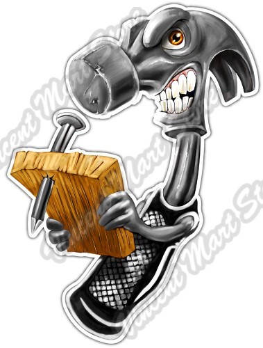 Angry Hammer Construction Carpenter Handy Car Bumper Vinyl Sticker Decal 4\
