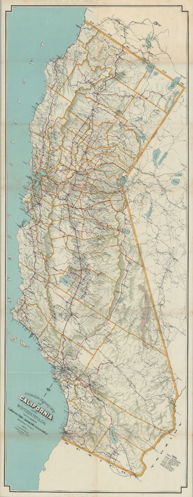 1917 Large CSAA \'Autombile Highway Map of California and Western Nevada\'