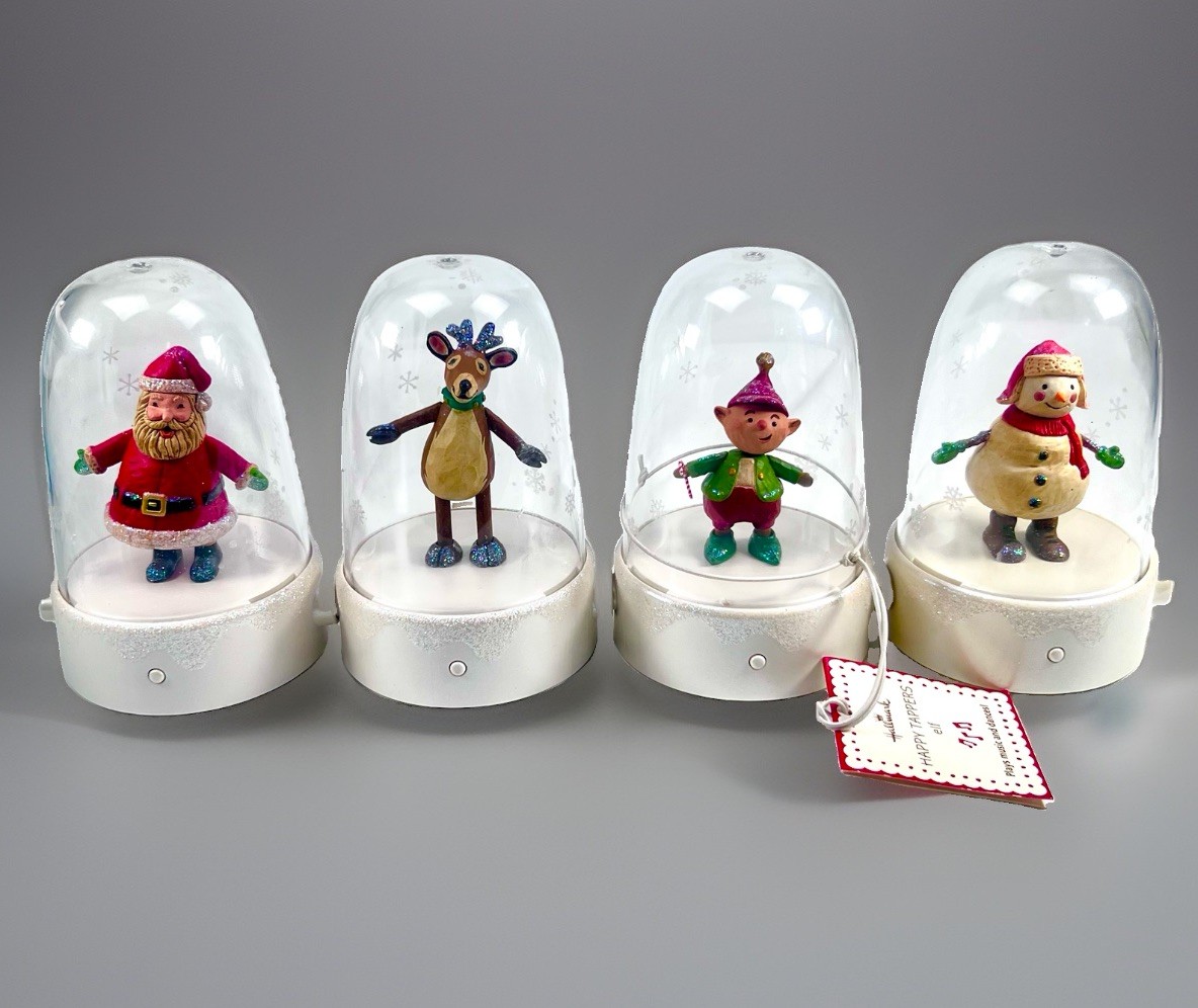 Christmas 2008 Hallmark Happy Tappers Set Of 4 Santa Reindeer Snowman Elf NOS