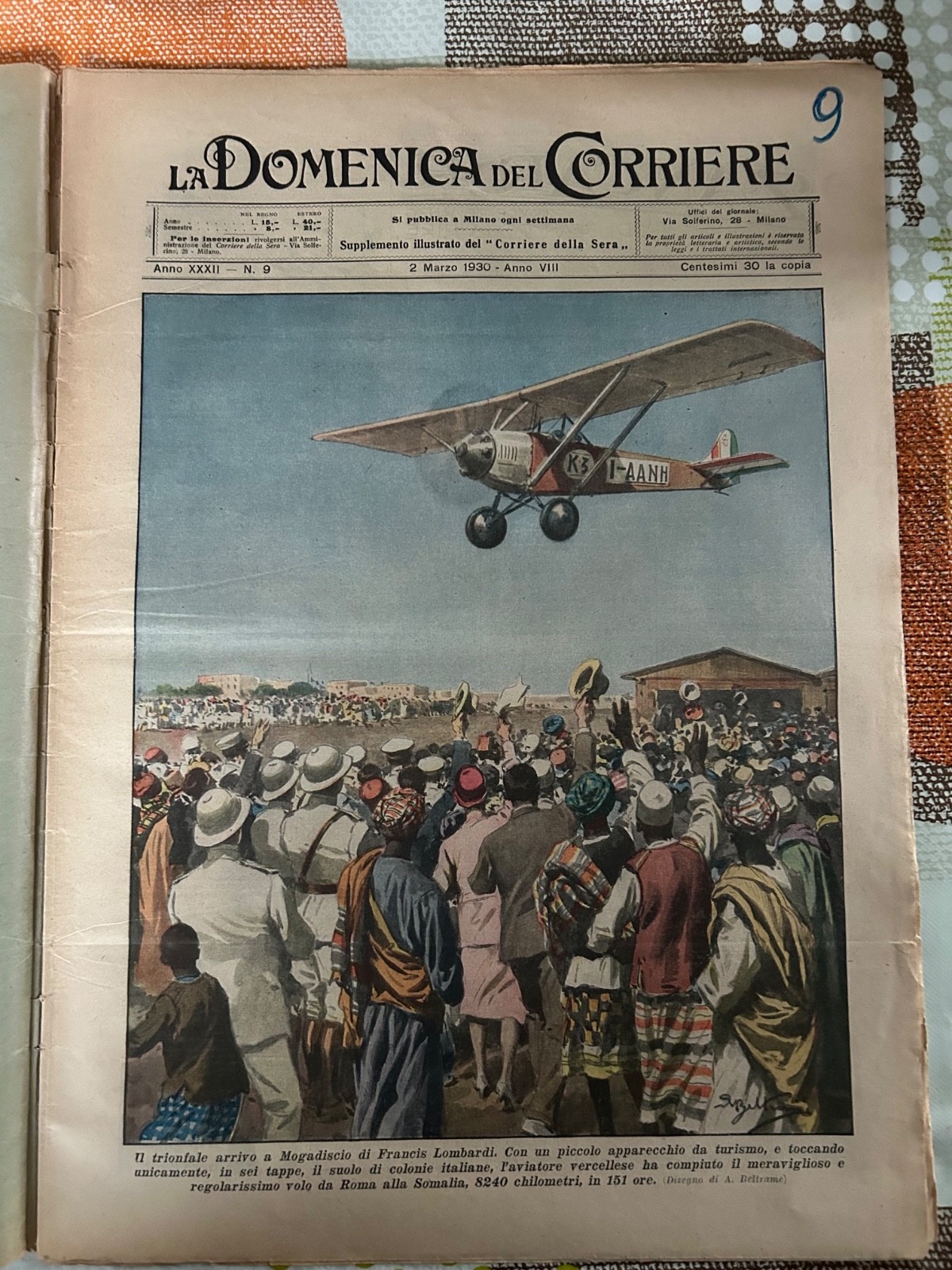La Domenica del Corriere 9 1930 Lombardi Flight Rome Mogadishu Macedonia Albania