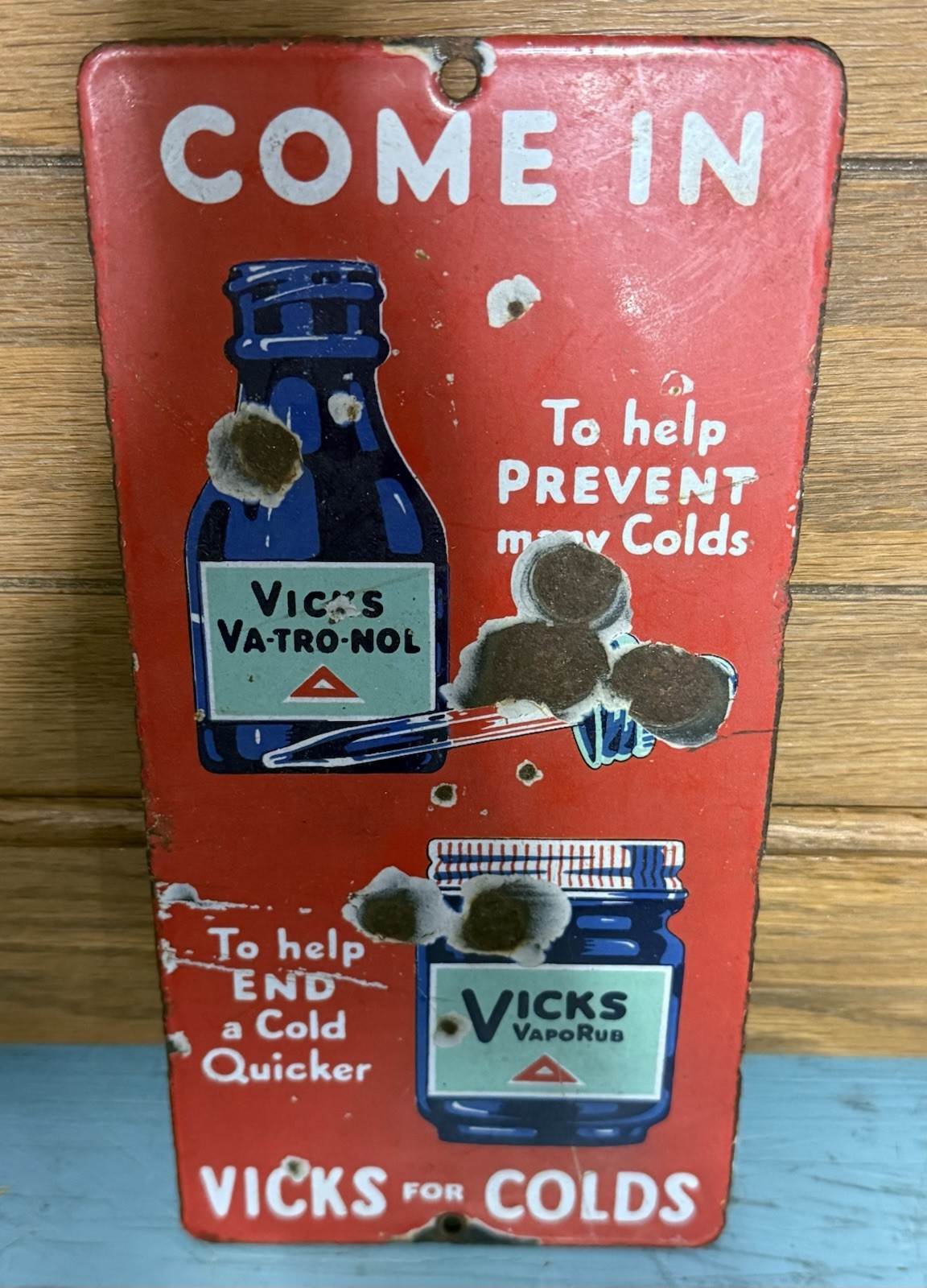 Vicks Antique Porcelain Door Push Sign 1950's Pharmacy/advertising RARE HTF