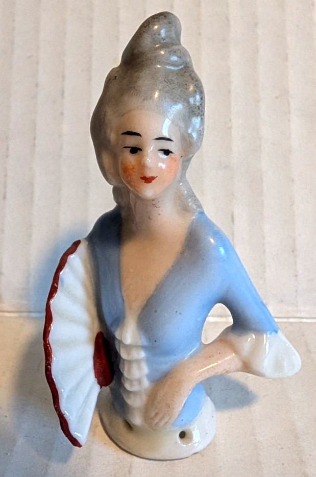 Vintage Porcelain Marie Antoinette Half Doll Pincushion Topper 2.5\