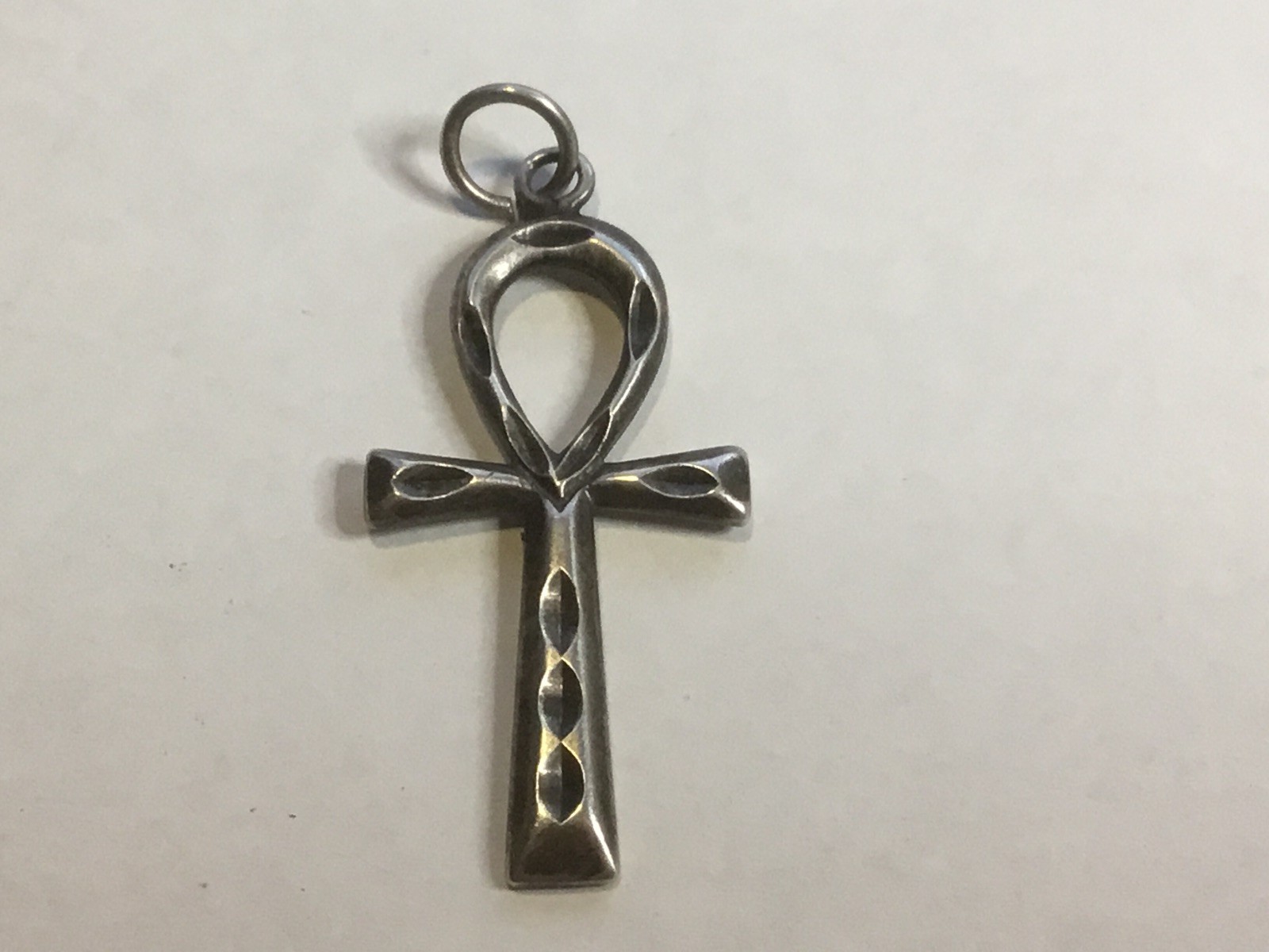 Vintage Sterling Silver Etched Ankh Egyptian Cross Charm Pendant