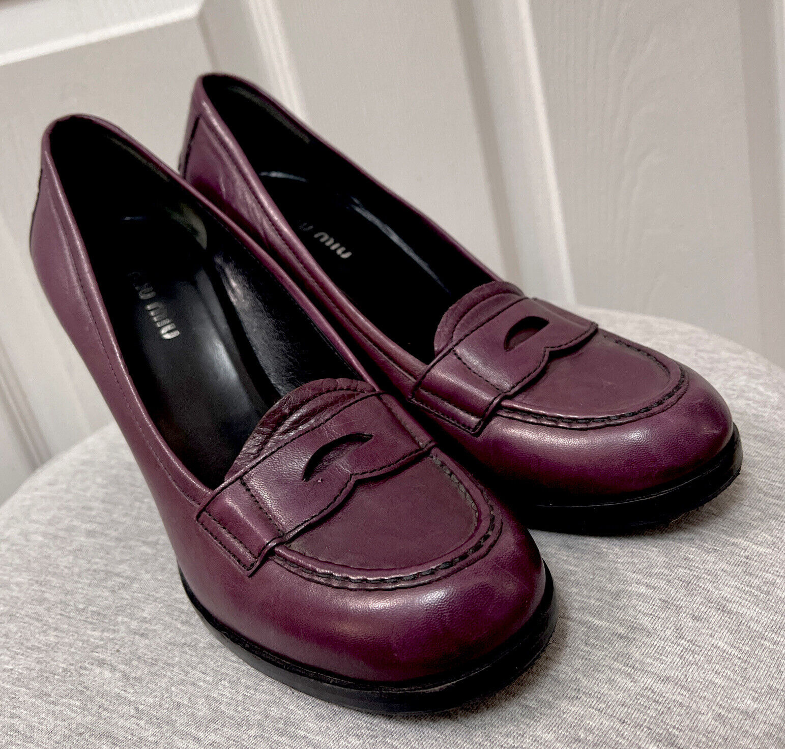 Authentic MIU MIU RARE Genuine Leather 🍆Loafers,protected 🌟Size 39