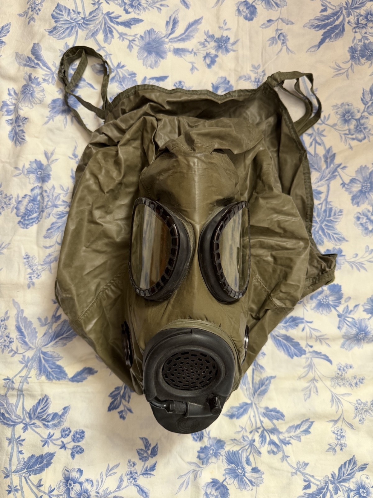 Vintage US Military M17A1 Gas Mask w/Hood, Carry Bag - Named