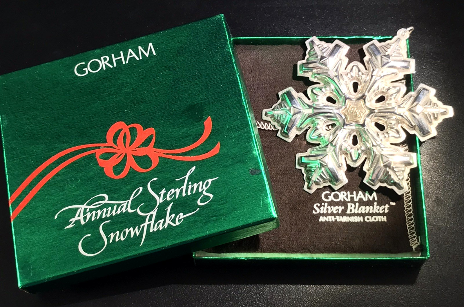 1985 GORHAM STERLING SILVER SNOWFLAKE ORNAMENT GOLD ACCENT 16th ED BOX 23g