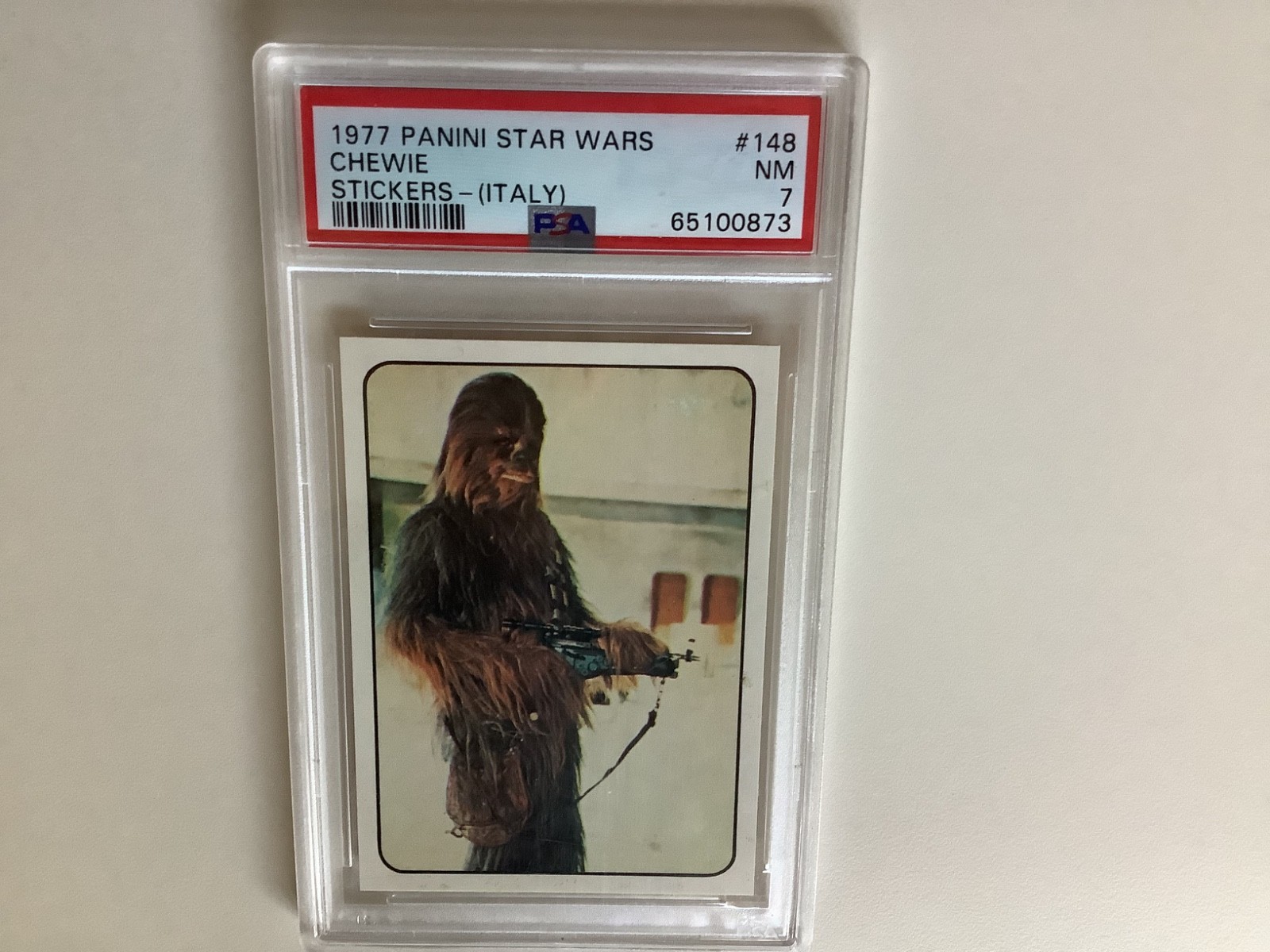1977 STAR WARS PANINI CHEWIE CHEWBACCA ROOKIE CARD #148 PSA 7, POP 2 RARE ITALY