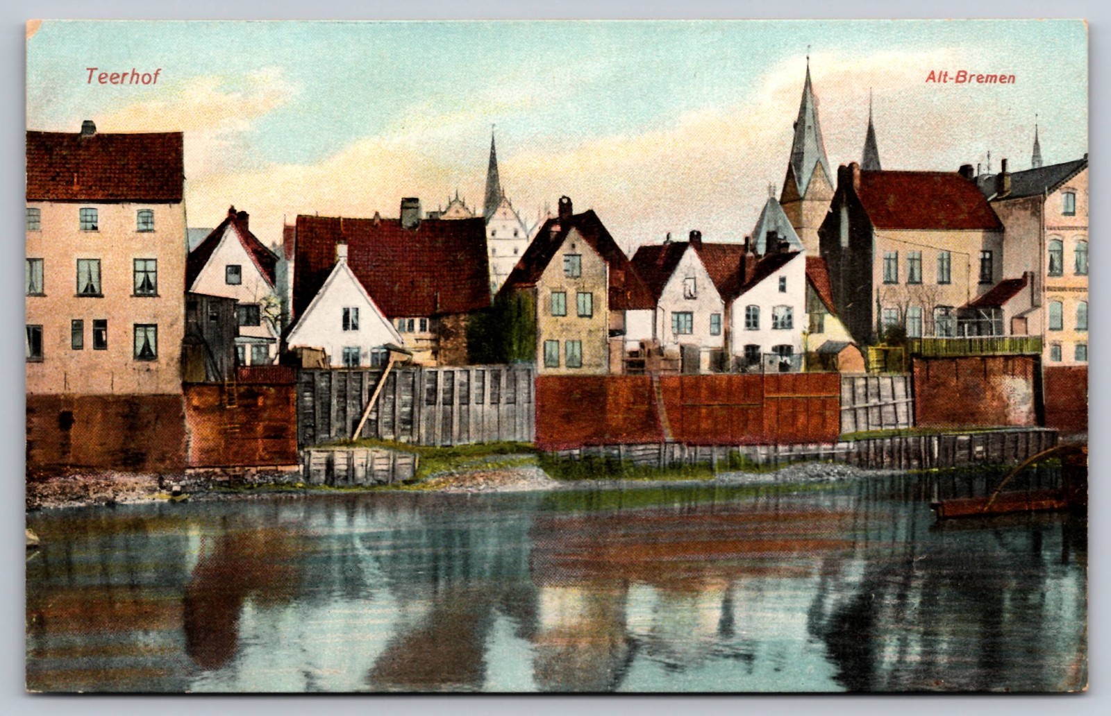 Bremen Germany Teerhof & Alt-Bremen Waterfront Weser River Postcard c.1910