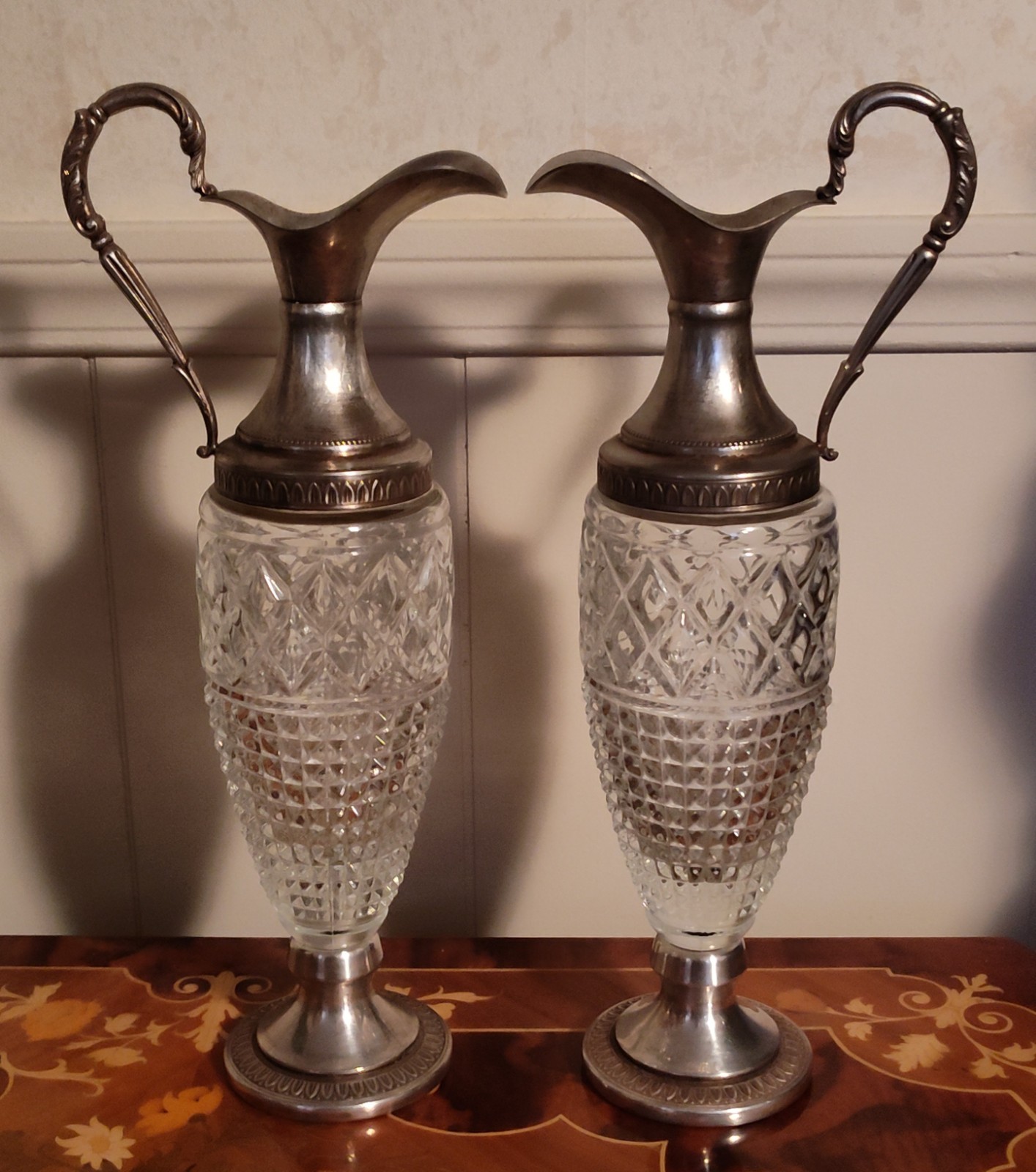 Vintage Italian Wine Decatur Crystal and Silver Plated Decanter No Stopper Vintage Italian Wine Decatur Crystal and Silver Plated Decanter No Stopper