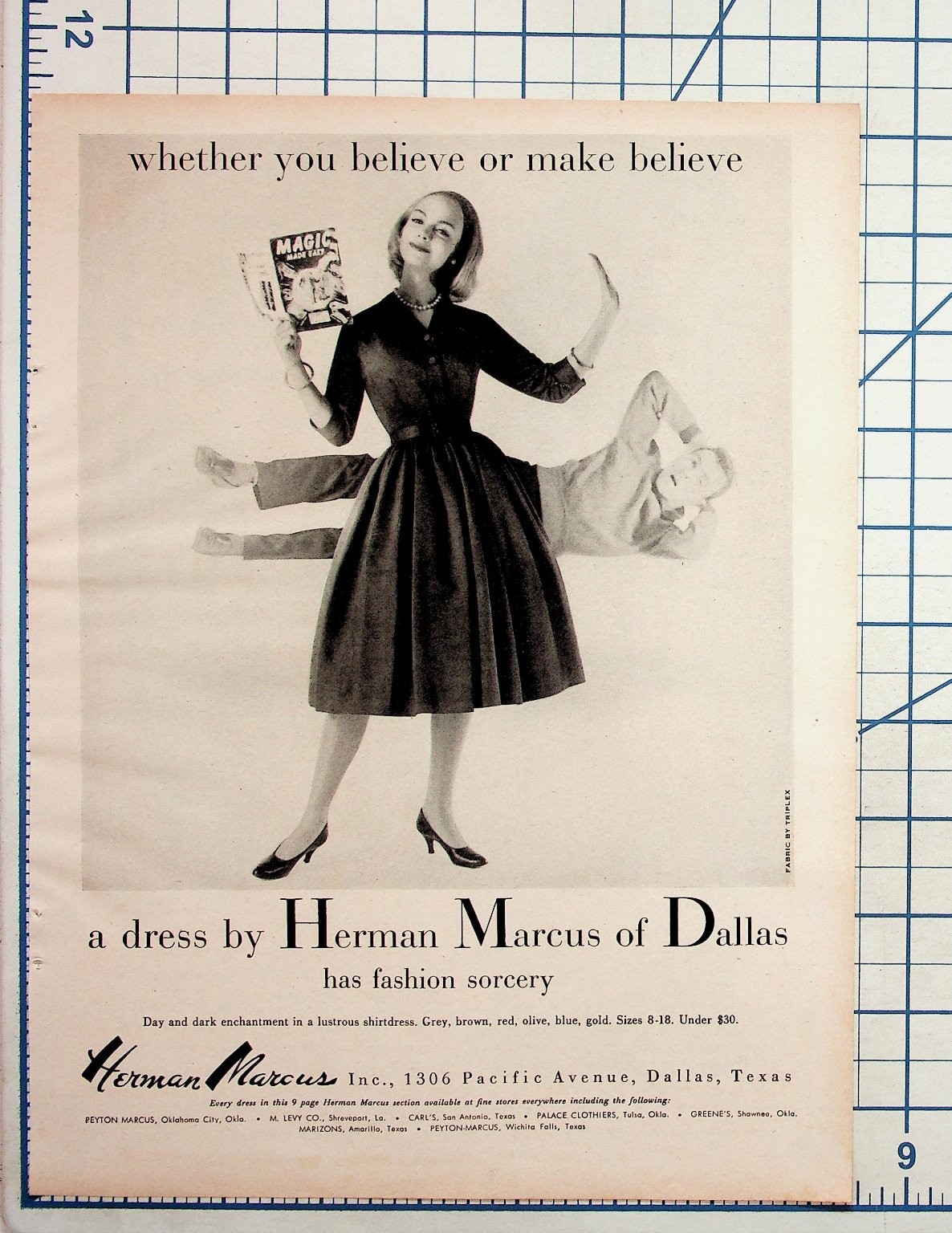 1958 Herman Marcus Dallas Fashion Sorcery Vintage Magazine Print Ad Magic Dress