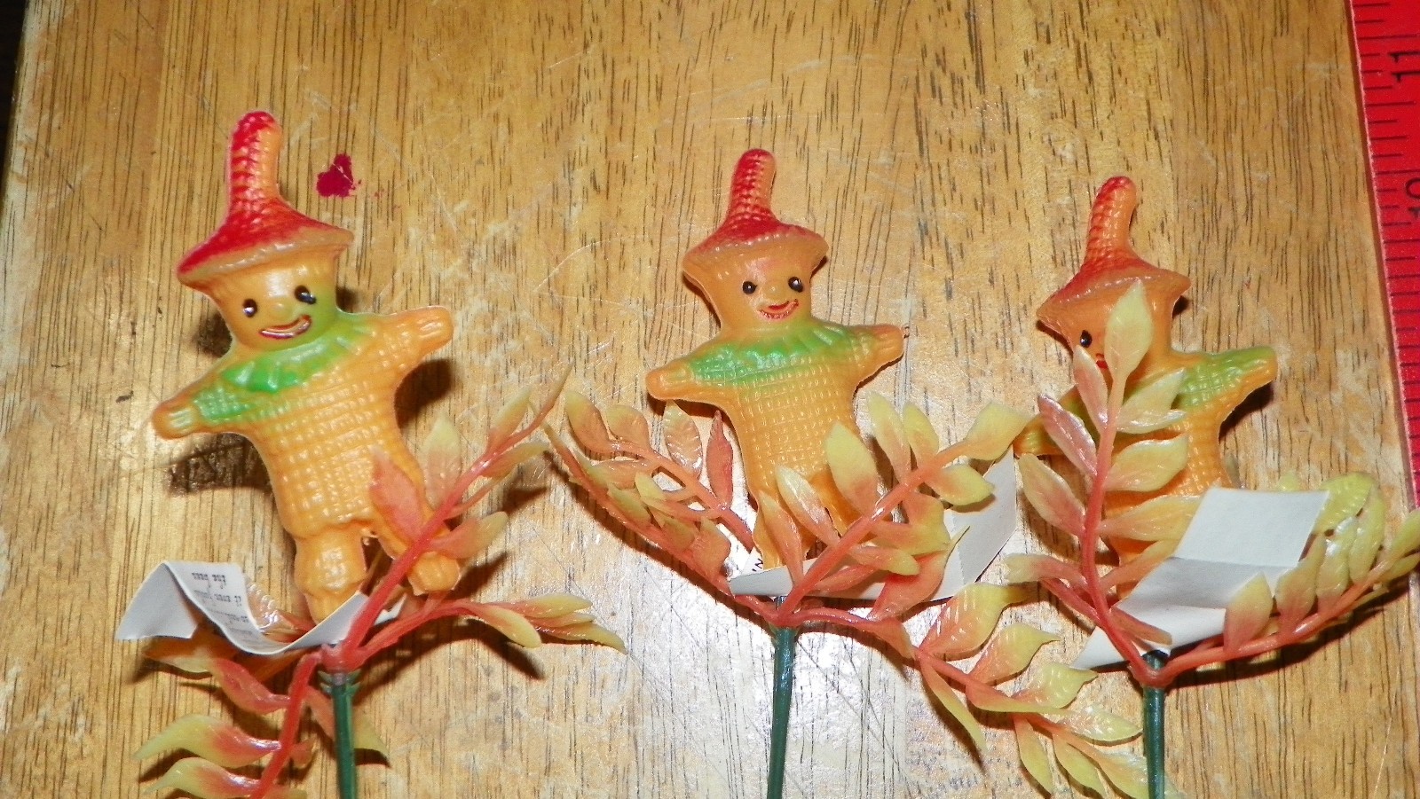 Lot of 3 Vintage Halloween SCARECROW Blow Mold Floral Picks Cake Topper