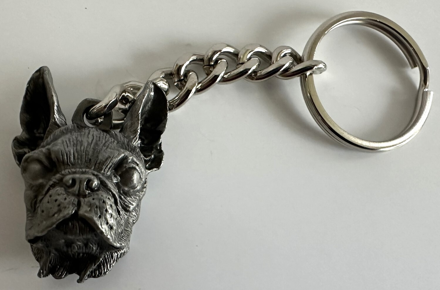 NEW PEWTER BOSTON TERRIER DOG HEAD KEYCHAIN SILVER METAL