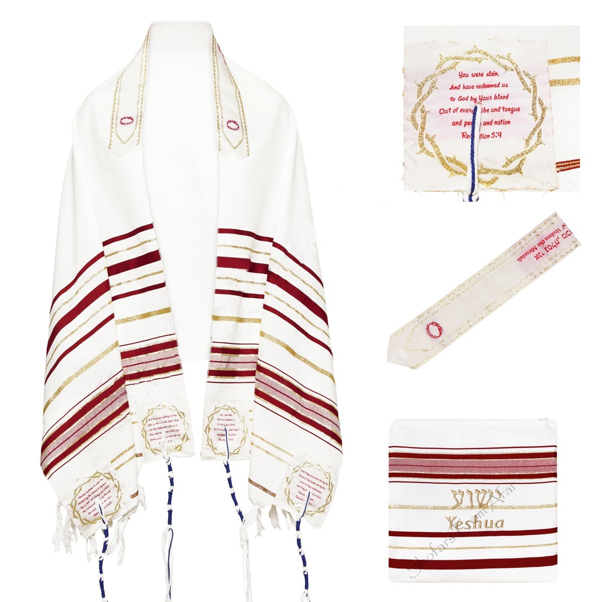  Blood of Yeshua Jesus Red Messianic Christian Prayer Shawl & Yeshua Tallit Bag