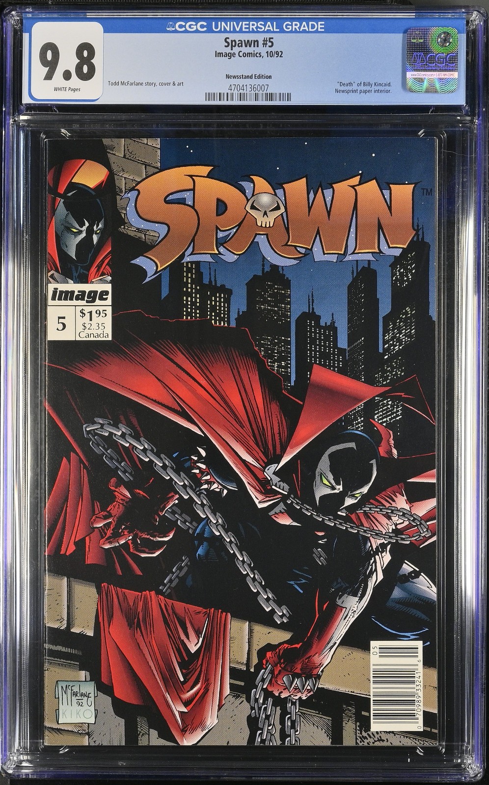 Spawn #5 Newsstand Variant CGC 9.8 White Pages  Billy Kincaid Todd McFarlane