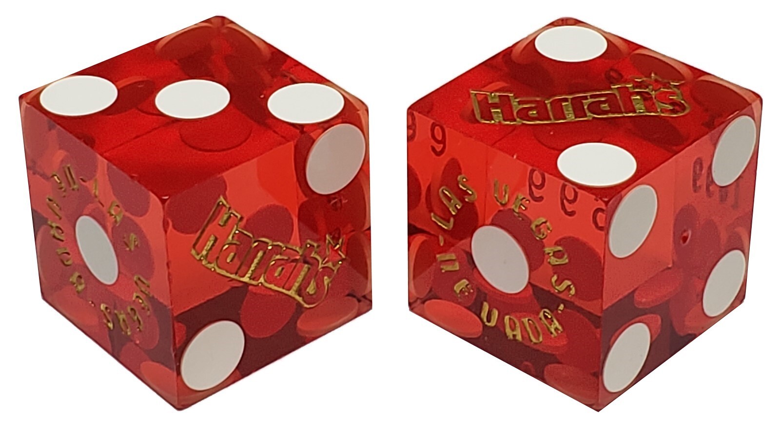 Harrah\'s Las Vegas Casino Craps Dice Pair Red Polished Matching Serial #s