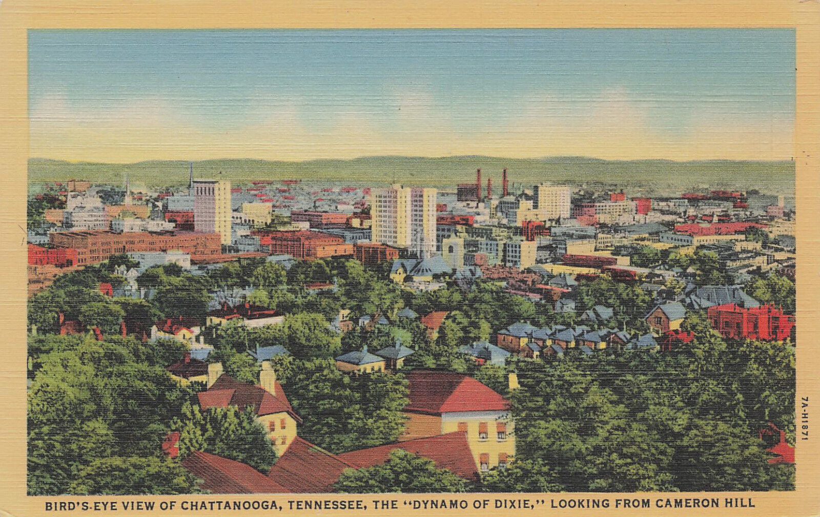 BIRD\'S EYE VIEW OF CITY POSTCARD CHATTANOOGA TN TENNESSEE 1937