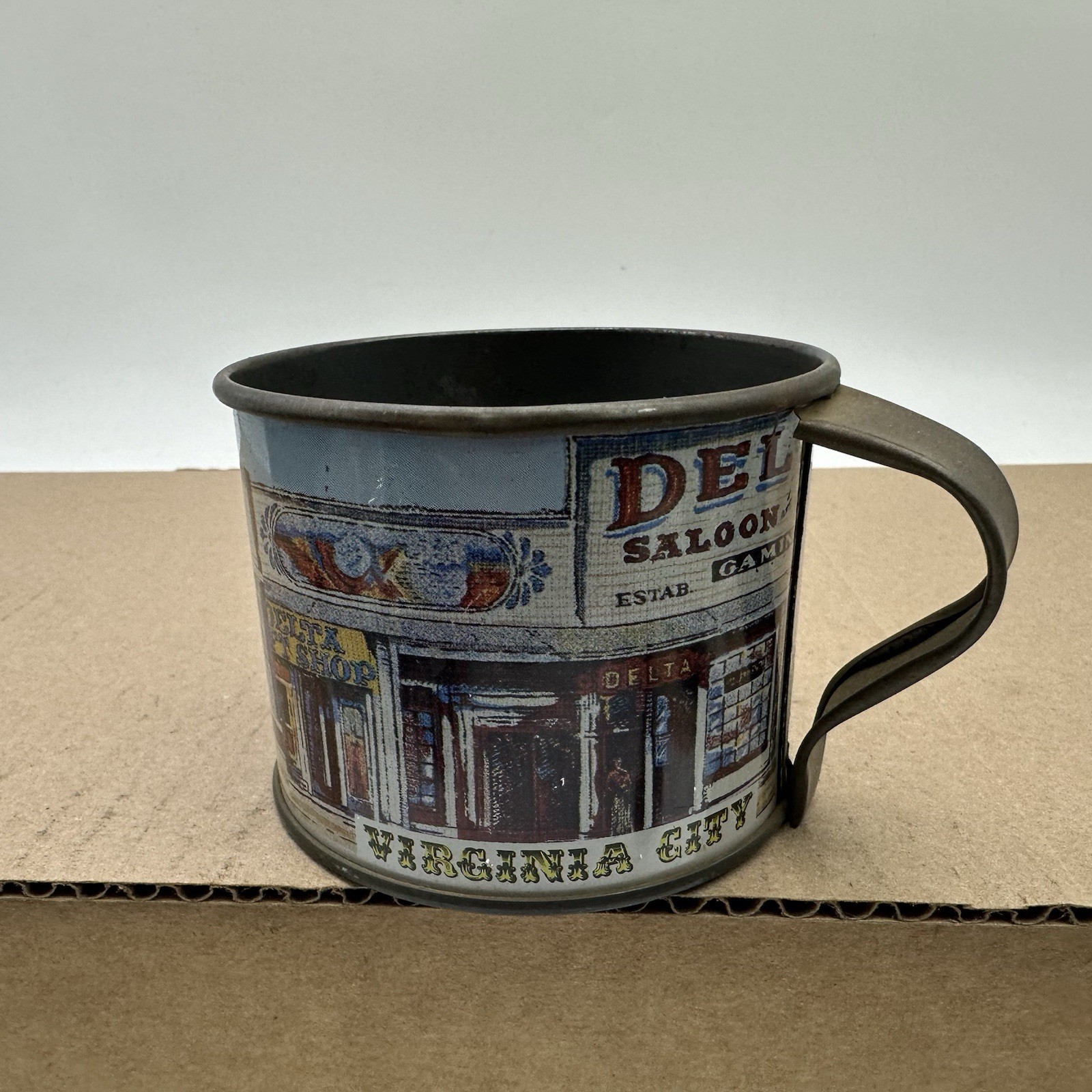 Vtg Virginia City Nevada Delta Saloon The Suicide Table Souvenir Tin Metal Cup