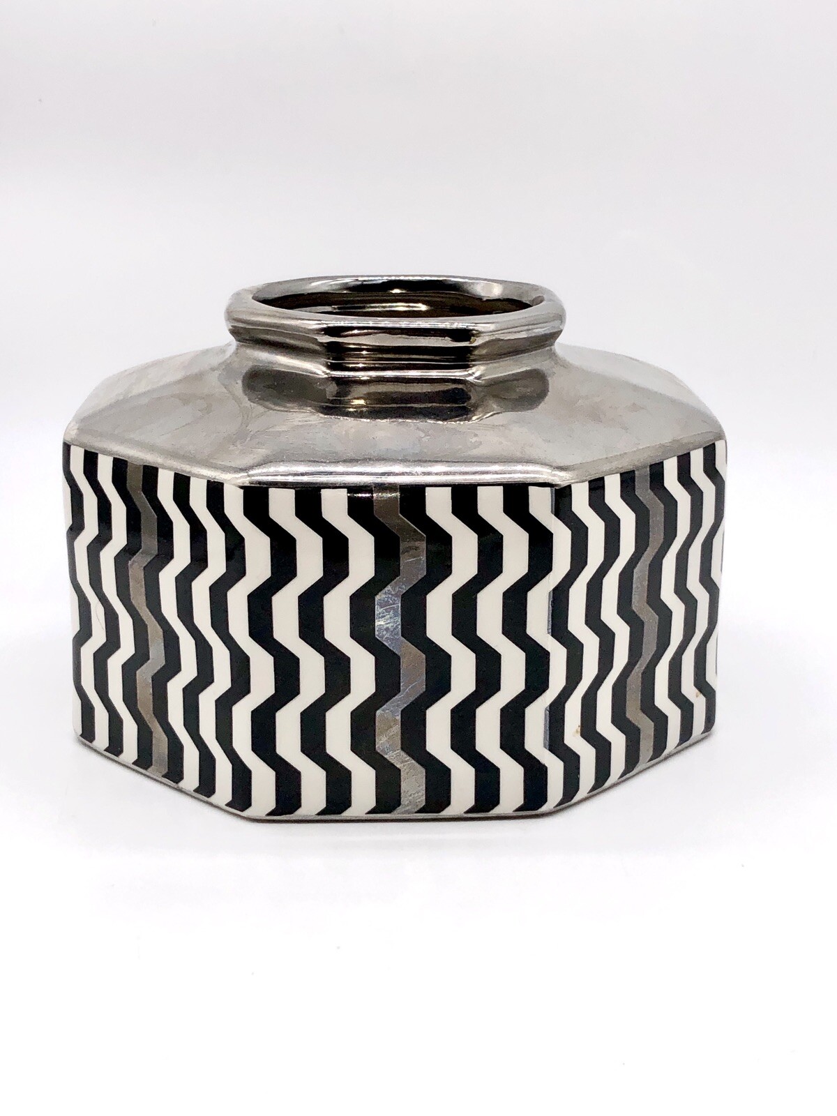 Missoni for Target Zig Zag Octagonal Vase Planter Silver Black White Art Deco