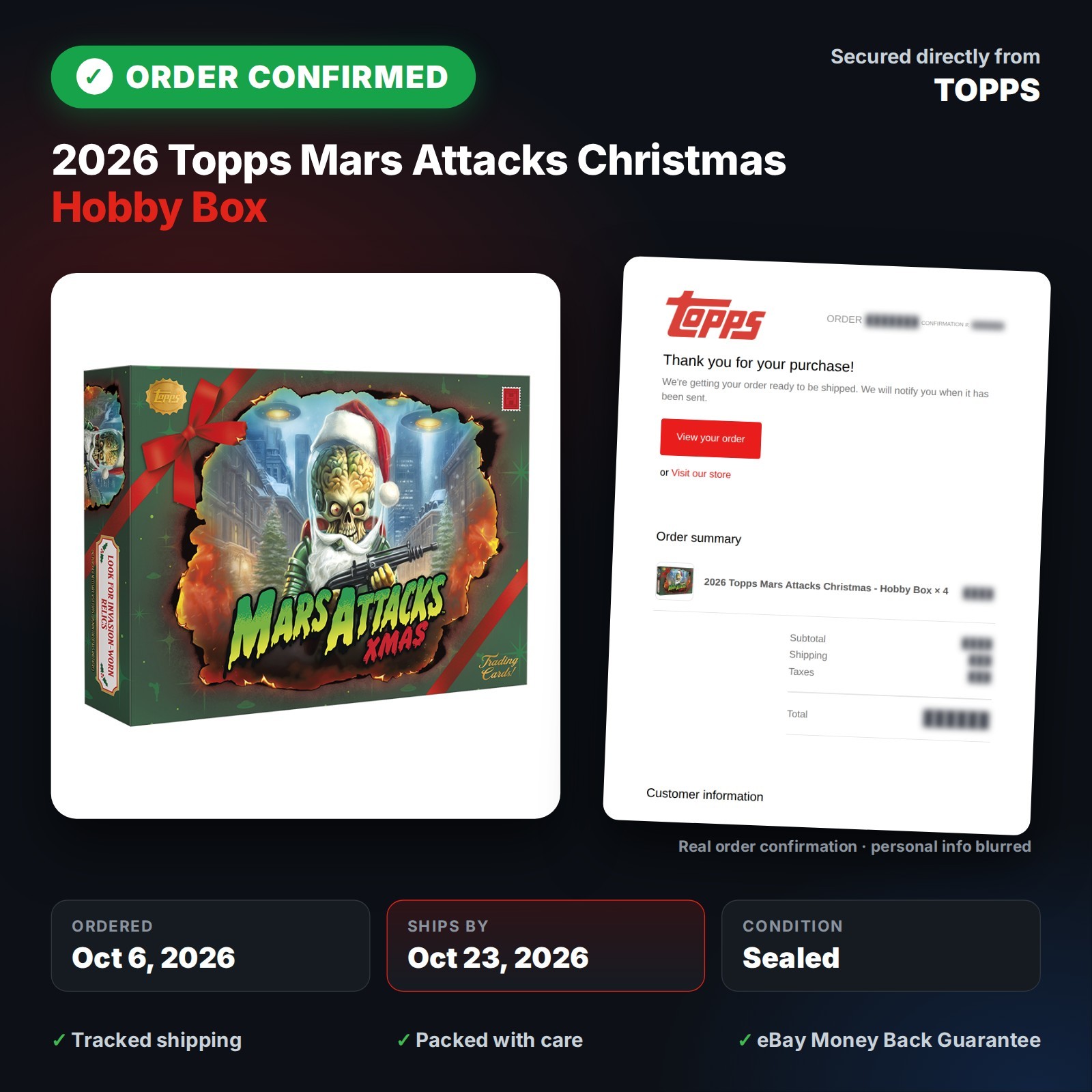 PRESALE Ships by 10/23 - 2026 Topps Mars Attacks Christmas Hobby Box Wholesale