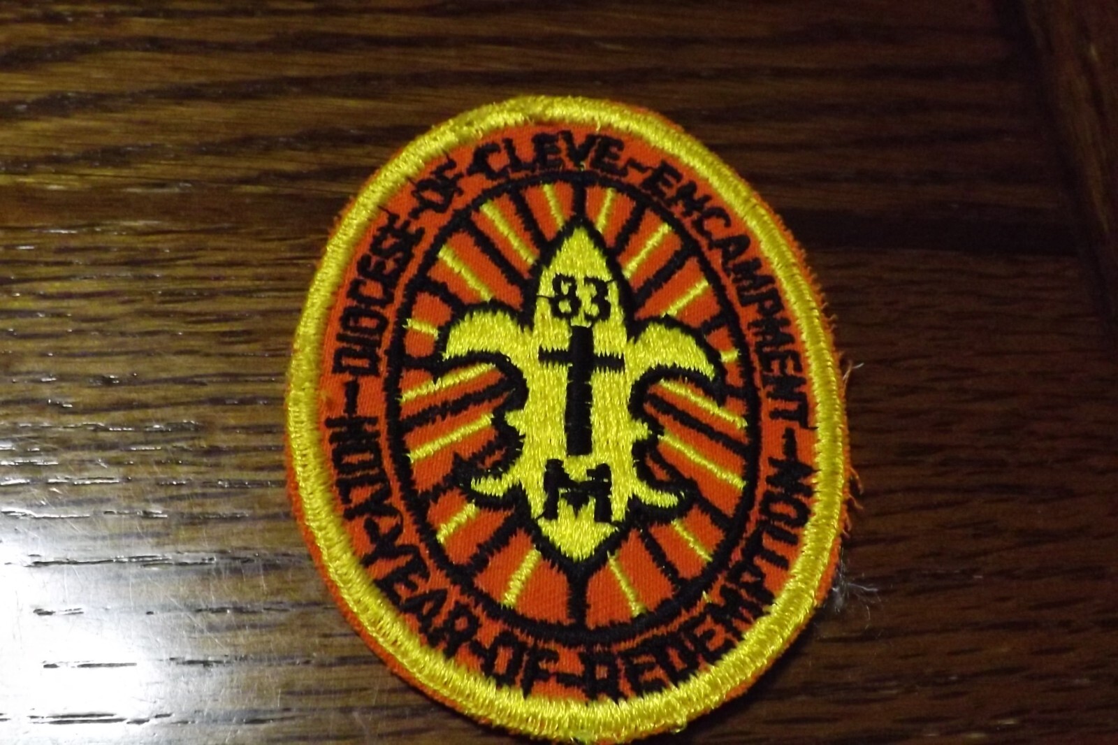 BOY SCOUT PATCH 1983 DIOCESE OF CLEVE ENCAMPMENT YEAR OF REDEMPTION CLEVELAND