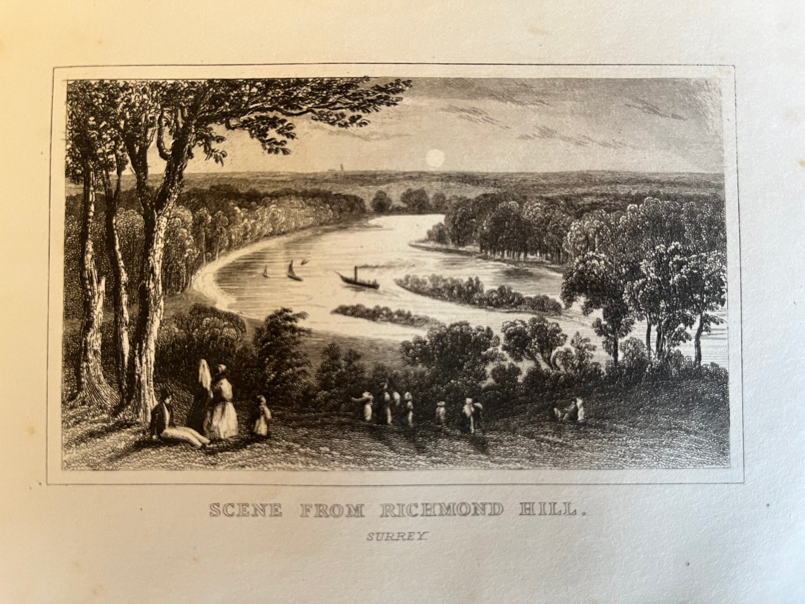 Antique engraving of a Scene from Richmond Hill Surrey 1850 N299
