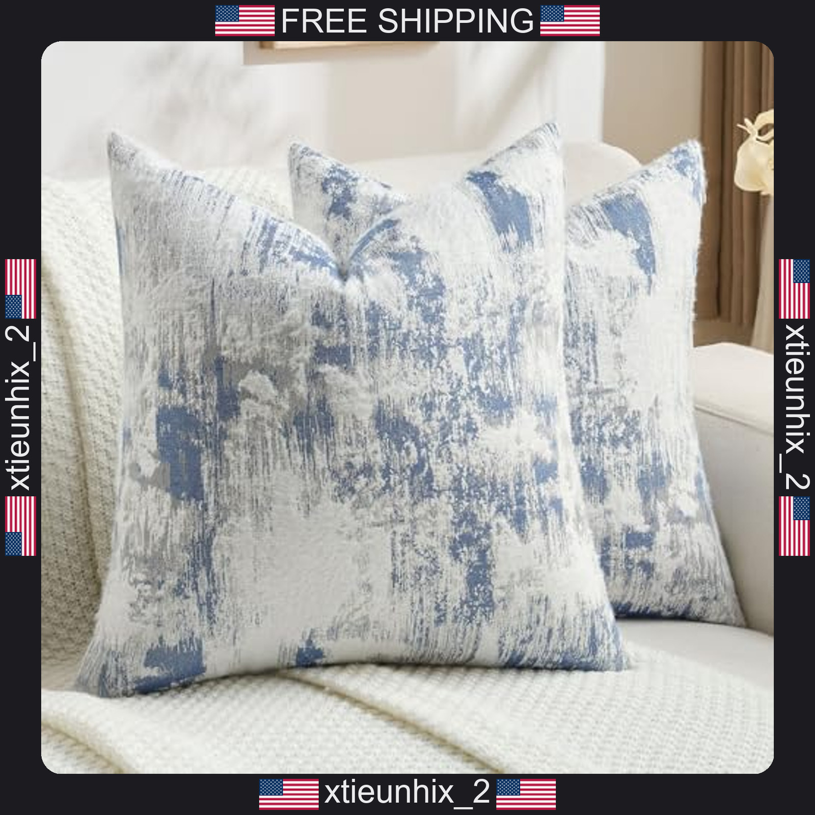 Faux Cashmere Pillow Covers 18x18 Inch Pack of 2 Blue White Decorative Cushion
