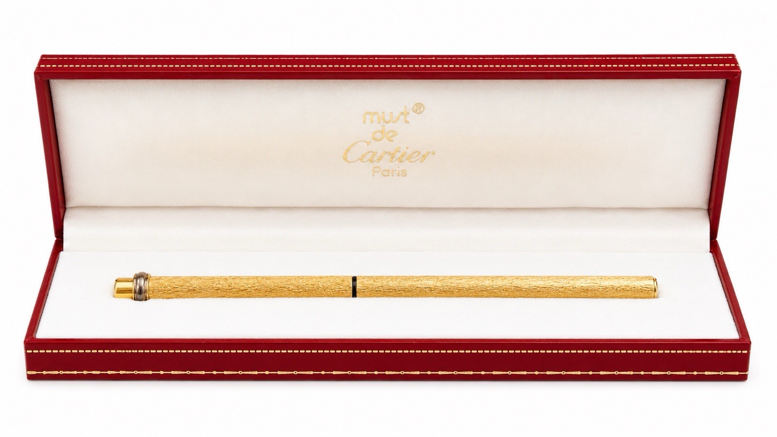 Vintage “Must de Cartier” Gold Plated Ballpoint Pen w/ Original Box Paris France