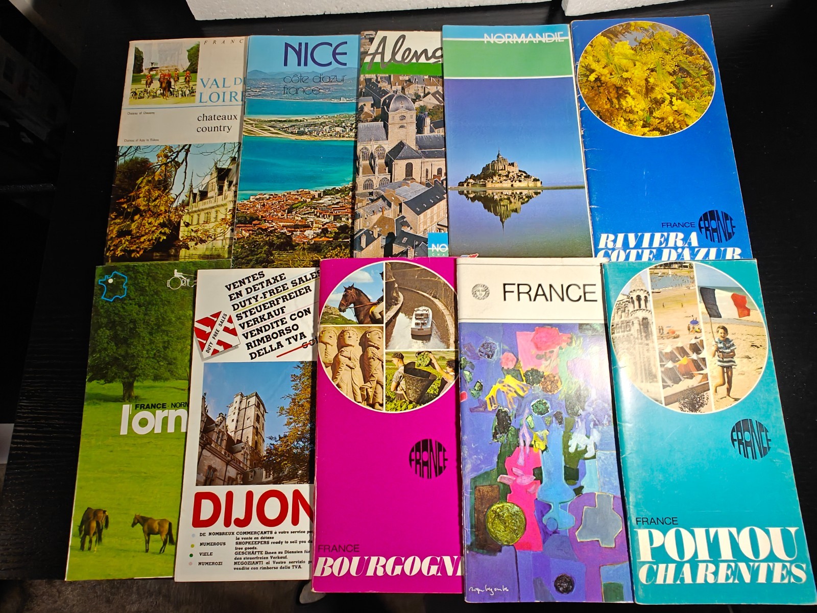 Vintage France Travel Brochure Map Normandy Burgundy Dijon Nice Alsace Loire lot