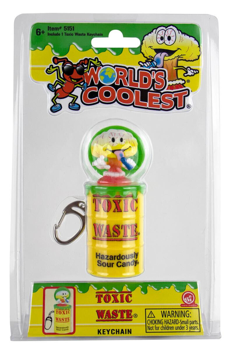 World’s Coolest TOXIC WASTE Sour Candy Hazardous Can Drum Zipper Pull KEYCHAIN