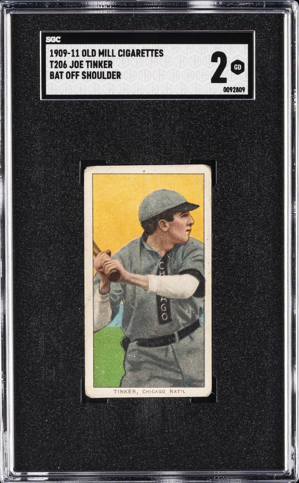 1909-11 T206 OLD MILL CIGARETTES BAT OFF SHOULDER JOE TINKER SGC 2
