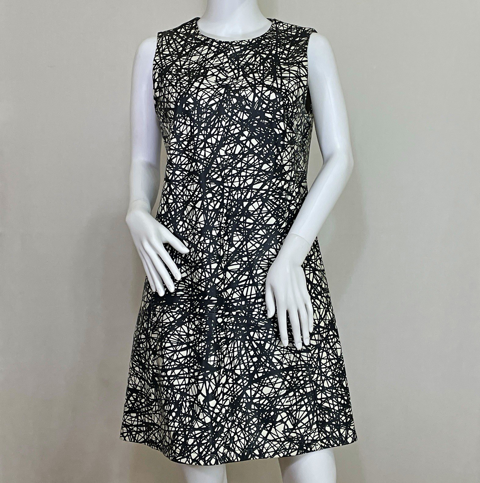 Balenciaga Nicolas Ghesquiere Abstract Leather Midi Dress Black White FR 40 S
