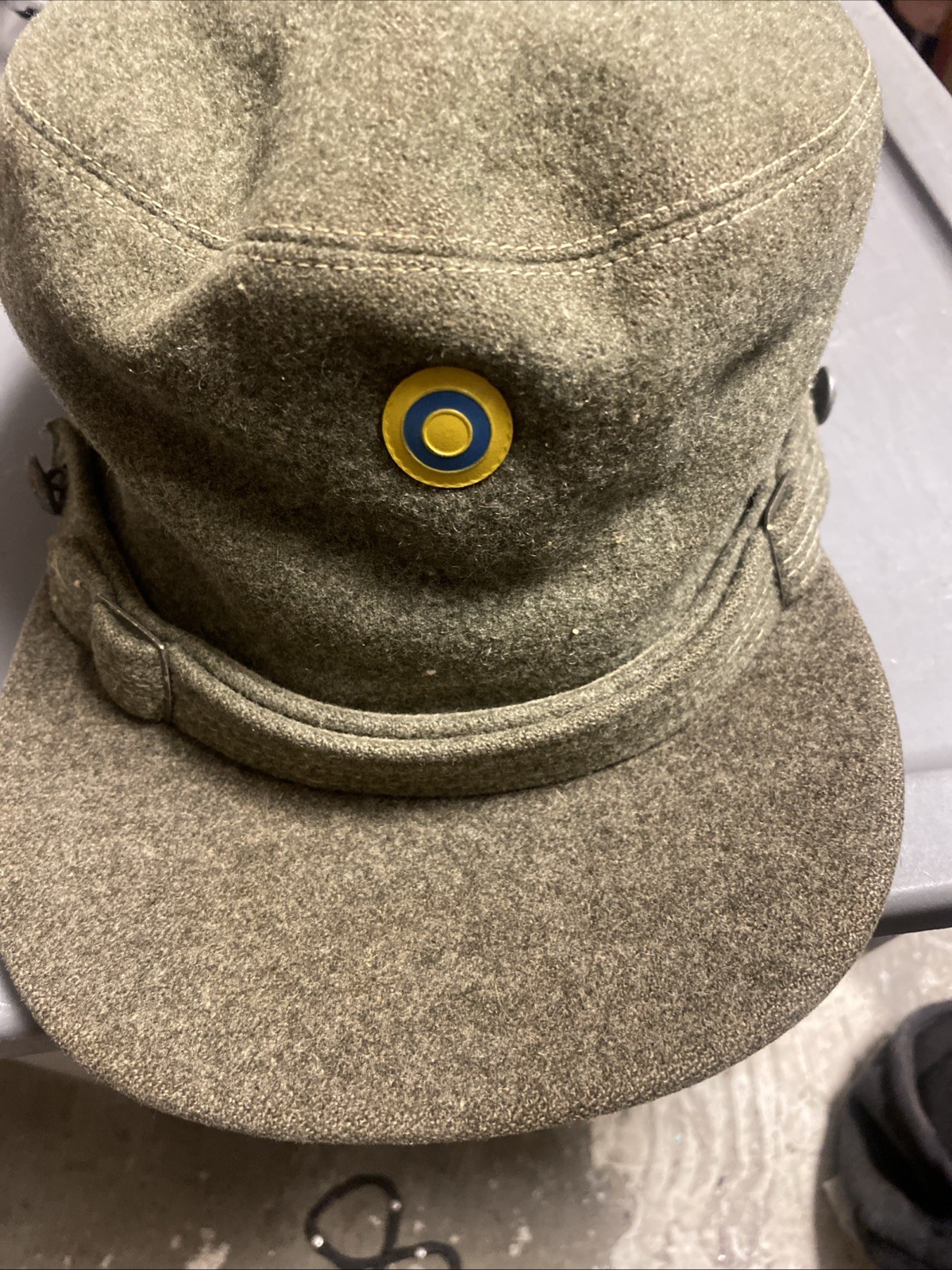 Vintage Swedish Army Three Crowns Hat Wool Winter Cap M50 Euro SZ57 USA 7 1/8