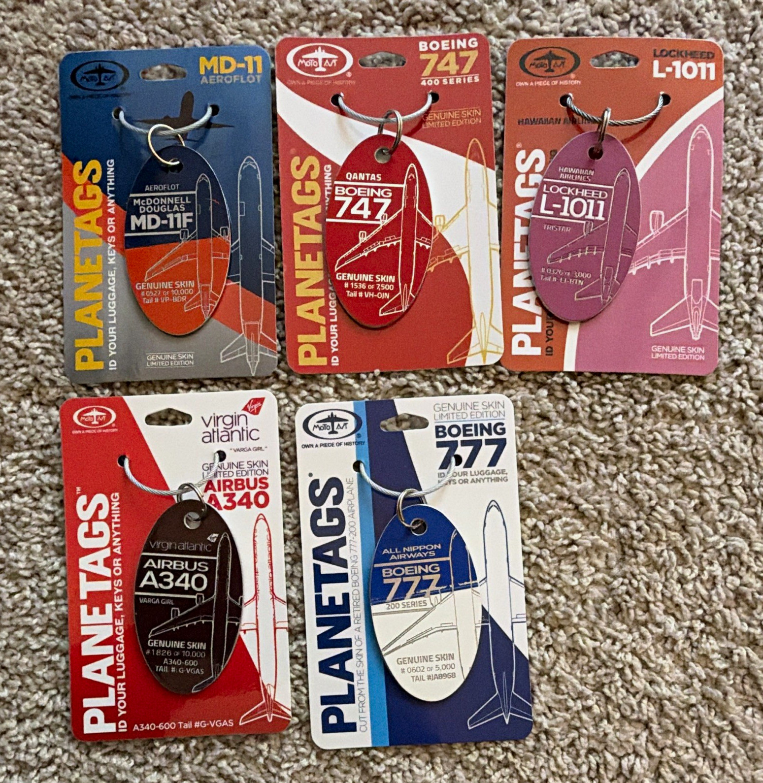MotoArt PlaneTags Genuine Skin Aircraft Tag Keychain Lot of 5 