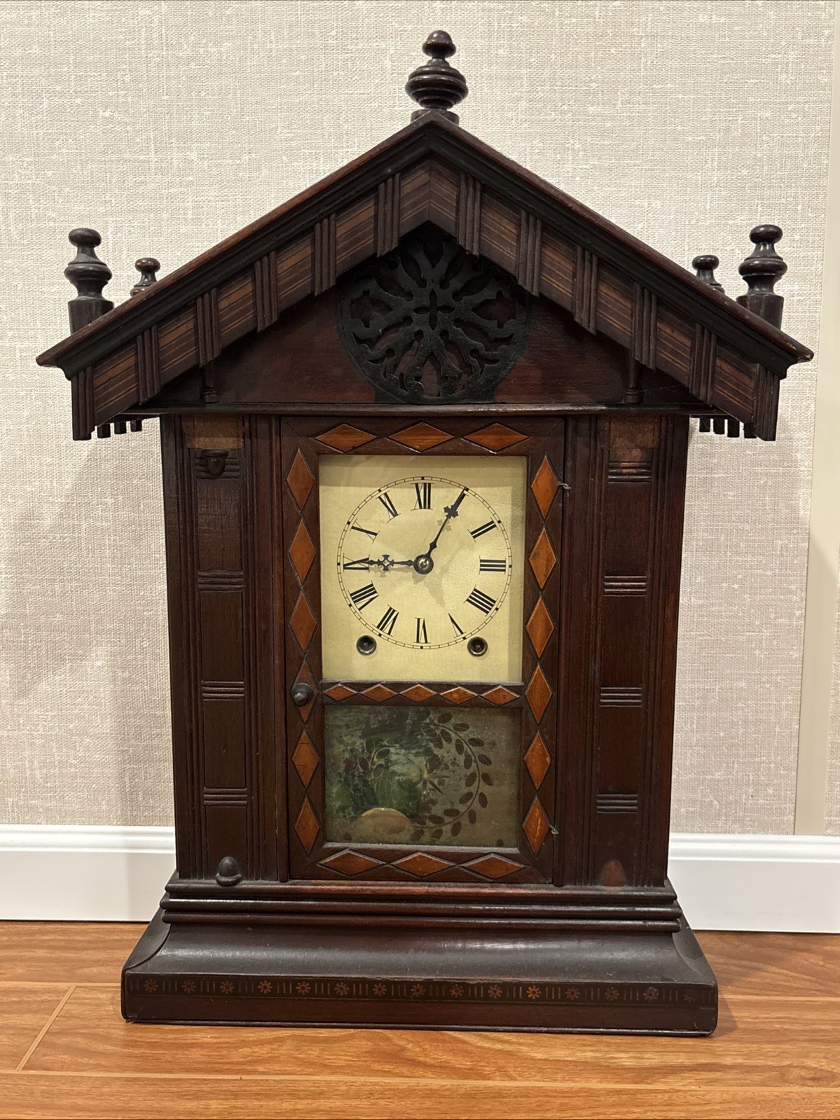 Large Antique Carved Black Forest Architectural Shelf Clock - Must See Runs