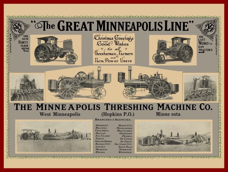 1912 Minneapolis Threshing Machine Christmas Greetings NEW Metal Sign: 12x16