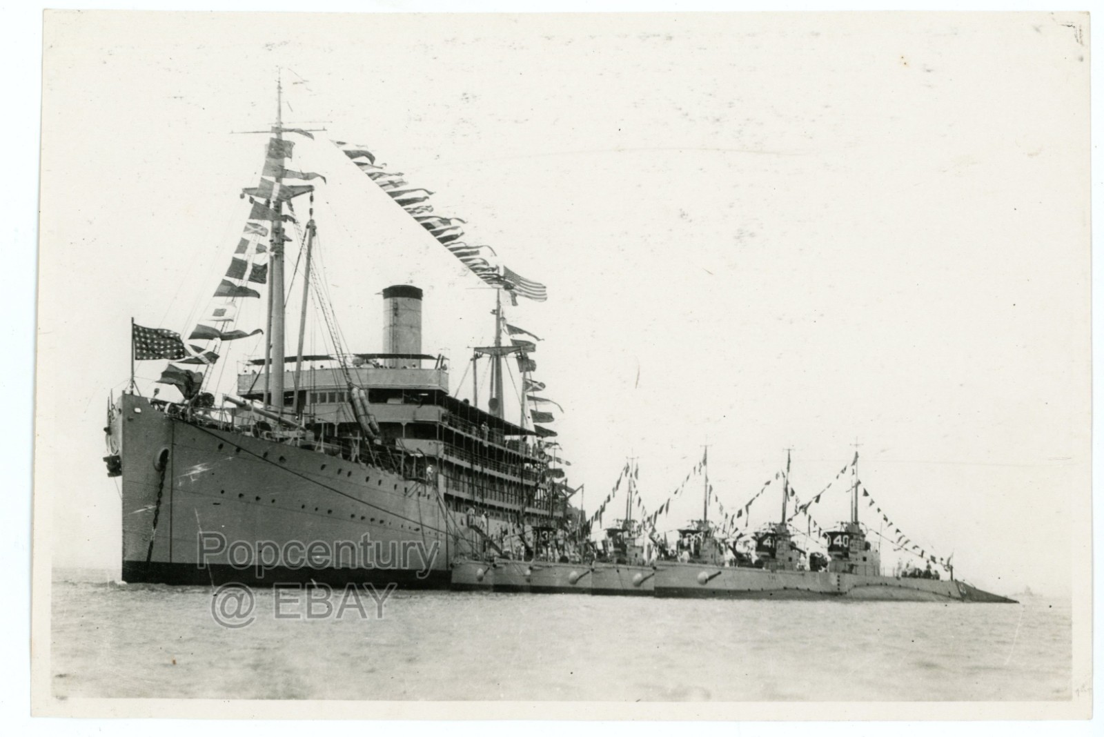 Vintage 1930s Photograph Philippines US Navy USS Canopus Submarines Large Photo