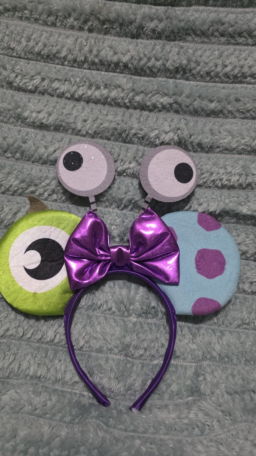Disney Pixar Monsters Inc Mike & Sulley Minnie Ears Headband Purple Bow